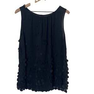 Talbots Black Sleeveless 3D Circle Applique Chiffon Blouse Top Size 16‎